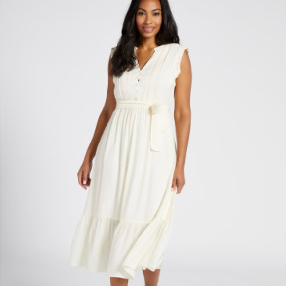 Mila Mae Dresses & Skirts - Sleeveless Button Down Ivory Tie Dress